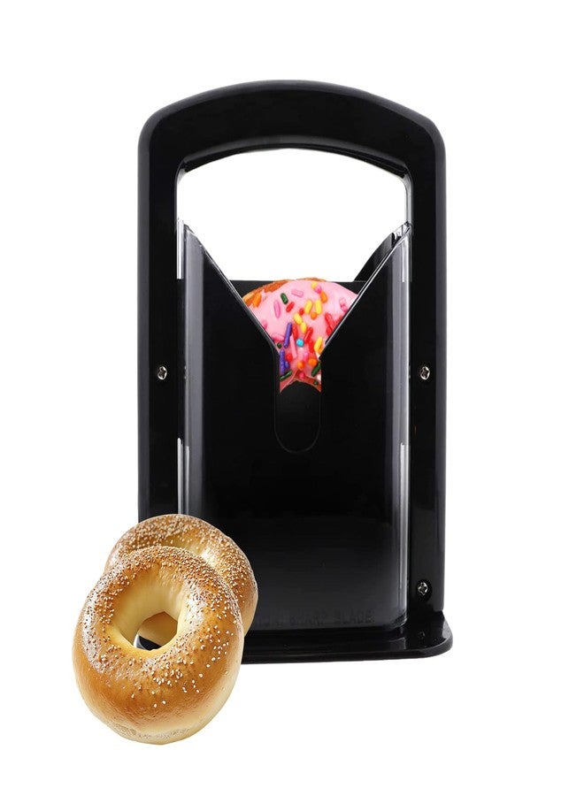 XPAPOV Bagel Slicer, Perfect for Bagels, Safe Grip, Safety Shield, Bagel Cutter Stainless Steel, Universal Slicer (Black) - Image 1